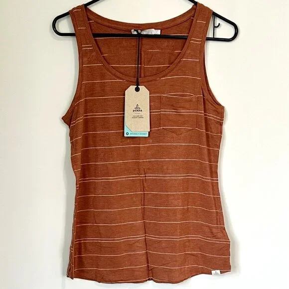 NWT Prana Foundation Scoop Neck Tank in Copper Heather Stripe - Size Small - Picture 2 of 8